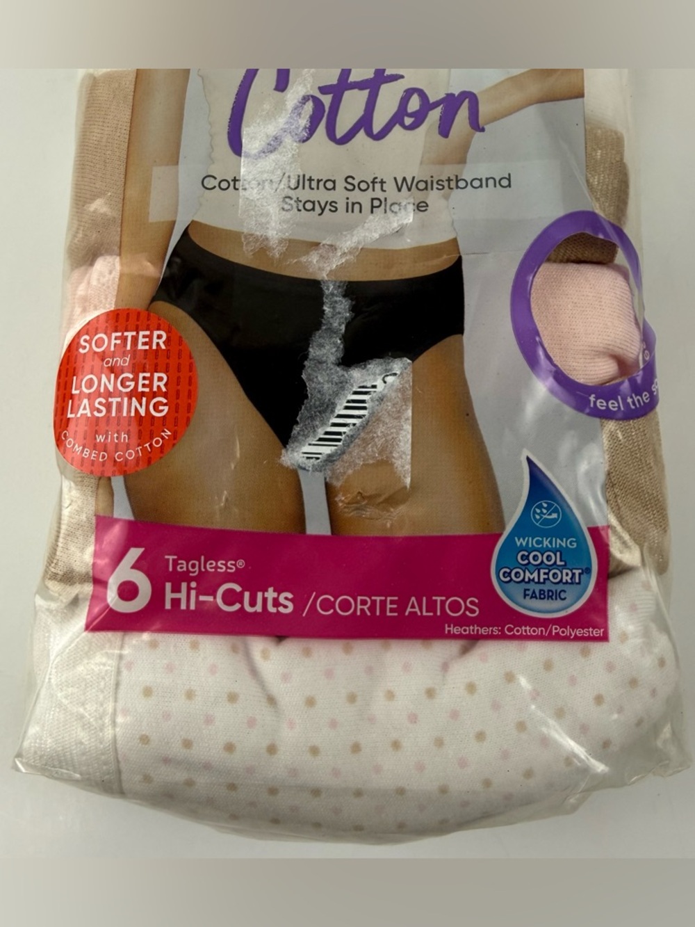 Hanes Ultimate Breathable Cotton Hi Cuts Underwear 7/L Large Cotton 6 Count NEW - Picture 3 of 11